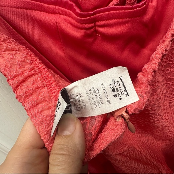 Strapless red pink Lace Dress with Rhinestone Detail - Picture 8 of 8